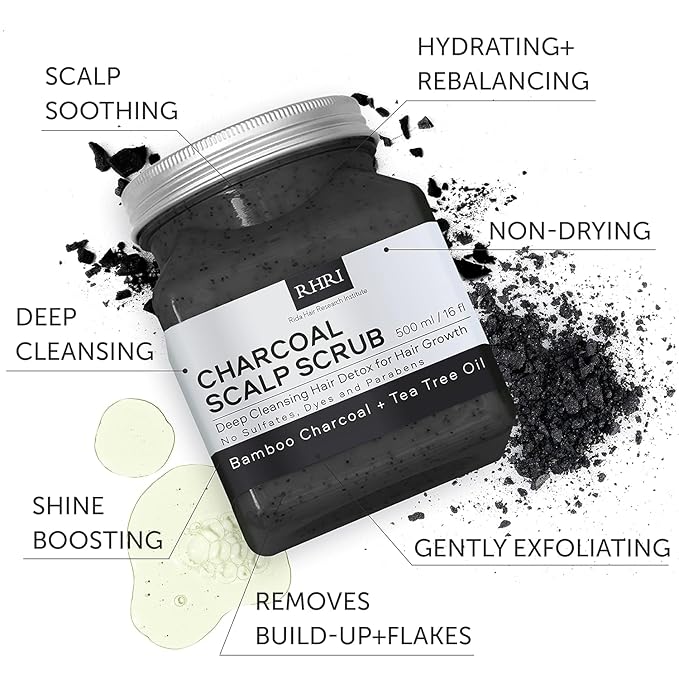 Sulfate-Free Charcoal Scalp Scrub with Bamboo Charcoal & Tea Tree Oil | Exfoliating Hair & Scalp Treatment for Detox, Dandruff & Build-Up | Scalp Exfoliator Scrub (16 Fl Oz)
