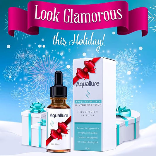 NEW! Aquallure Apple Stem Cell Rejuvenating Serum - Moisturizing Facial Treatment with Vitamin C 20%, Peptides, Hyaluronic Acid - Reduce Appearance of Fine Lines, Improve Skin Texture - 1 fl oz
