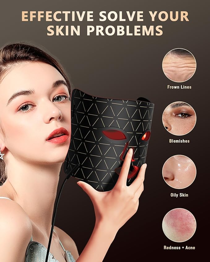 LED Light Therapy Face Mask, Red Light for Skin Rejuvenation, Blue for Relief and Repair, Enhanced Skin Restoration and Double Rejuvenation Effect