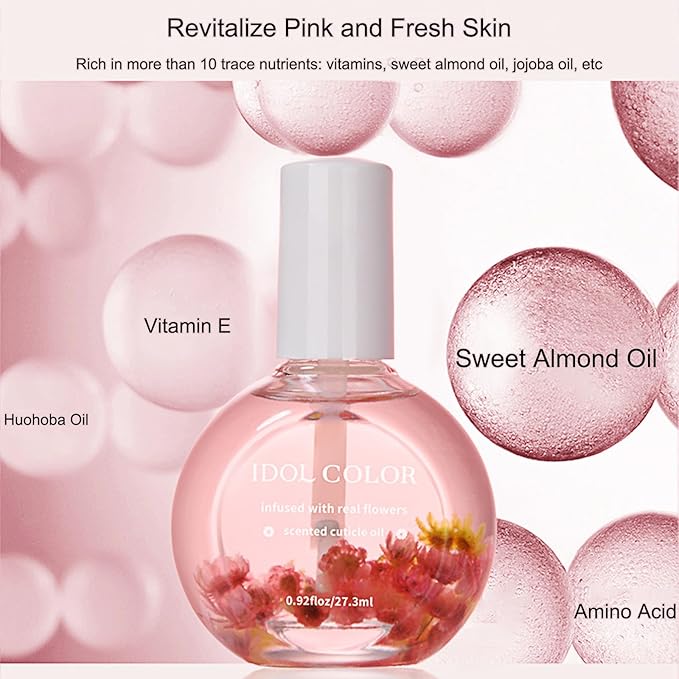 Flowery Scented Cuticle Oil, Infused with Real Flowers, Cuticle Revitalize Oil, Nail Oils For Growth And Strength, Cuticle Remover - Nail Strengthener - Cuticle Softener (0.92 fl.oz, APPLE)