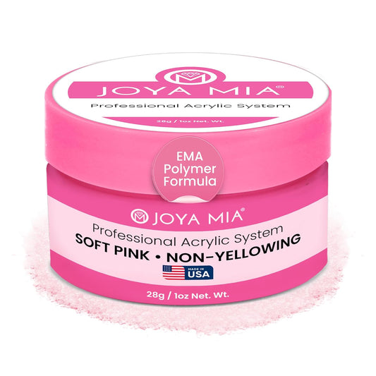 Joya Mia Acrylic Powder for Nails, MMA-Free, Super Adhesion Professional Powder for Flawless & Long-Lasting Nail Enhancements, Easy Application, Vibrant & Stunning Colors - Soft Pink, 1 oz