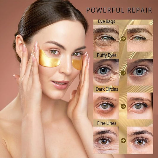 Gold Eye Patches for Puffy Eyes(20 Pairs),24K Eye Masks for Dark Circles and Puffiness Wrinkles,Eye Patches for Puffy Eyes and Dark Circles with Centella Asiatica Under Eye Patches for Women