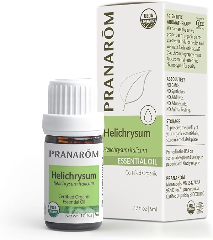 Pranarom USDA Certified Organic Helichrysum Essential Oil (5ml), 100% Pure Natural Therapeutic Grade for Skincare, Lotions, Aromatherapy, Diffusion, and Wellness