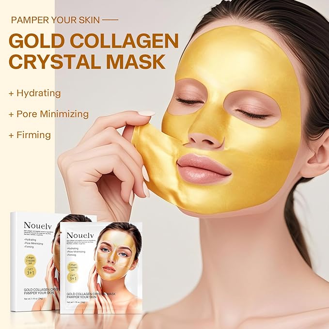 24K Gold Collagen Infusion Face Mask, Layered Patch Mask, Deep Hydrating Moisturizing Collagen Facial Mask, Women's Skin Care, No-Cleaning Sleeping Face Mask (Package of 4)