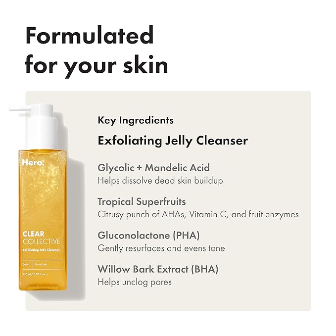 Hero Cosmetics Clear Collective Exfoliating Jelly Cleanser - Gentle Daily Foam Facial Cleanser, Removes Oil and Dead Skin, Fragrance and Paraben Free (5.07 fl oz)