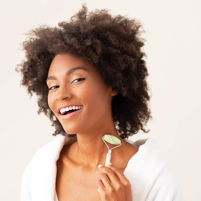 Jade Roller for Face - Improves Skin Tone and Blood Circulation - Skin Care Face Roller Reduces Under-Eye Puffiness and Dark Circles