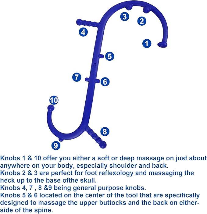 Massage Trigger Point Cane, Body Deep Tissue, Handheld Back, Neck, Shoulder, Leg and Feet Massager Rod, Muscle Release Tool Self Massage Hook Cane for Women & Men, Blue