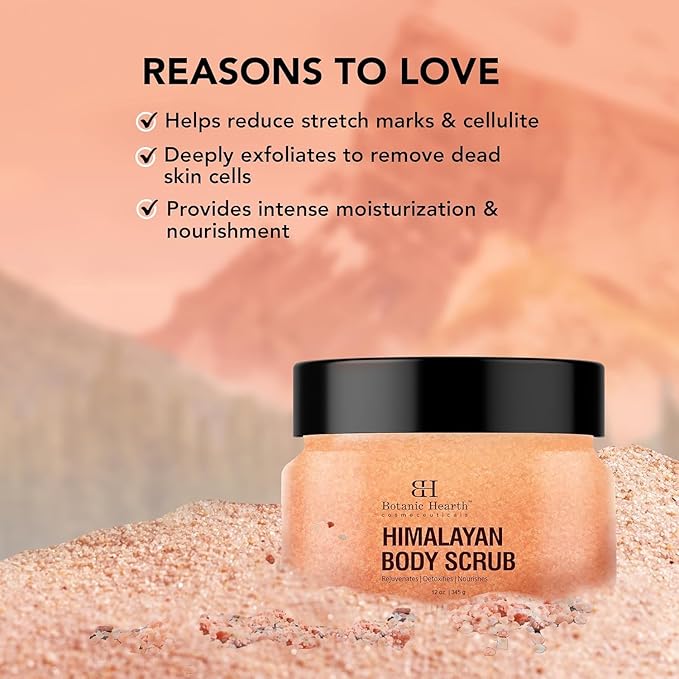 Botanic Hearth Himalayan Salt Body Scrub with Lychee Oil, Exfoliating Body Scrub act as Body Exfoliator & helps with Moisturizing Skin, Acne, Cellulite, Dead Skin Scars, Wrinkles 12 oz