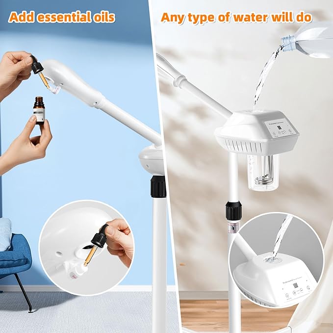 Professional Facial Steamer, Facial Steamer on Wheels, SPA Ozone Nano Facial Steamer, Stand Facial Steamer for Spa, Salon and at Home Use