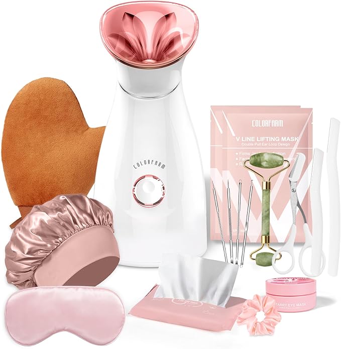 Colorfarm Facial Steamer Skin Care Set: Face Steamer Home Spa Kit Deep Cleaning Unclogs Pores with 6 Skin Care Tools - Spa Relaxing Self Care Gifts for Women (Ultimate Spa Relaxation Kit)
