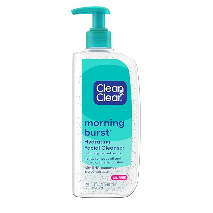 Clean & Clear Morning Burst Oil-Free Hydrating Facial Cleanser with BHA, Cucumber & Aloe Extracts, Face Wash Gently Removes Oil & Pore Clogging Impurities, 8 fl. oz