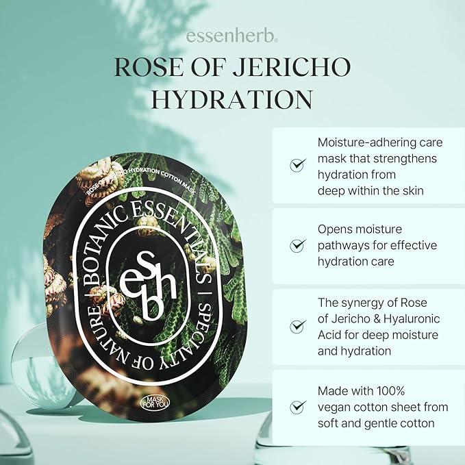 Rose of Jericho Hydration Cotton Mask, Moisturizing, Vegan, Korean Skin Care Face Mask 25g*5 sheets
