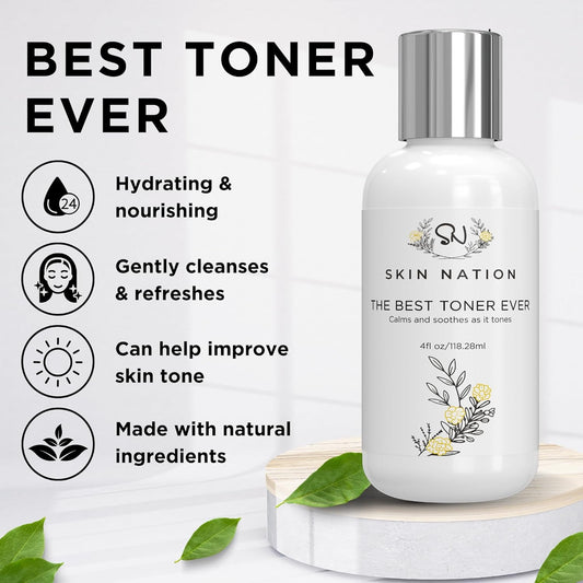 Skin Nation Hydrating Gentle Rosewater Toner with Aloe Vera and Chamomile, Alcohol-Free and Paraben-Free, for Dry, Sensitive, Oily and Combination Skin, 4 fl oz