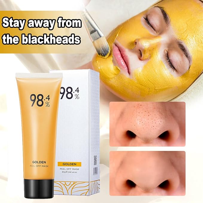 Gold Foil Peel-Off Mask, Peel-Off Anti-Wrinkle Face Mask, 98.4% Gold Face Mask, Remove Blackhead and Deeply Cleans Moisturizing Mask, Golden Peel Off Mask Cleans Pores (1 PCS)
