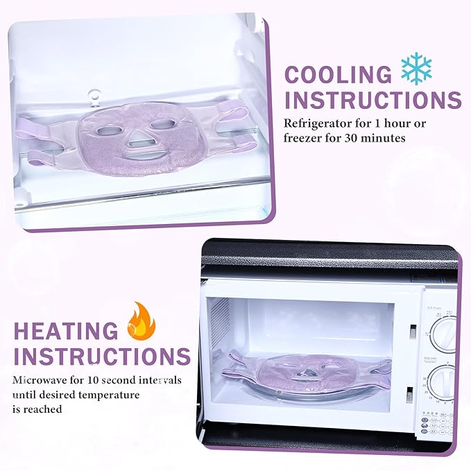 Geyoga Gel Ice Face Eye Mask Cooling Face Eye Masks for Reducing Puffiness, Dark Circles, Redness, Pain Relief, Migraine, Stress, Hot/Cold Pack Compress with Soft Plush Backing(Purple)