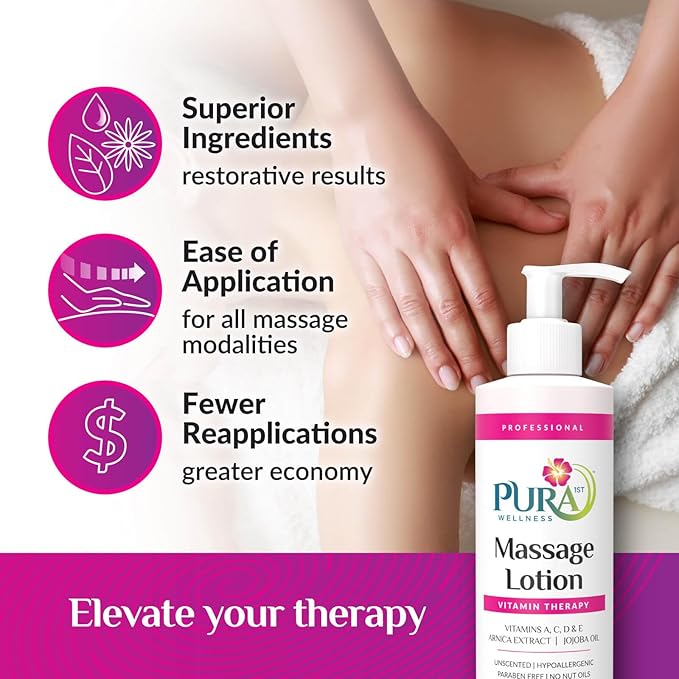 PURA Vitamin Therapy Massage Lotion, Massage Lotion Therapy Professional Deep Tissue Therapy, Pura Wellness Vitamin Therapy Lotion Unscented Lotion for Physical Therapy and Recovery, 8 oz