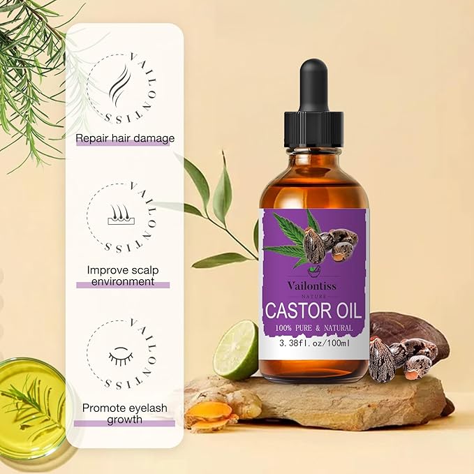 Castor Oil - Carrier Oil for Hair Growth, Relaxing Massage and Body Oil, Castor Oil for All Hair Types and Skin (Castor Oil, 3.4 Fl Oz)