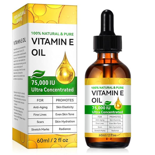Pure Vitamin E Oil - 75,000 IU Vitamin E Oil for Face Skin, Scars, Face & Full Body Reduce Fine Lines & Scars, Moisturizing Skin, 2 Fl Oz