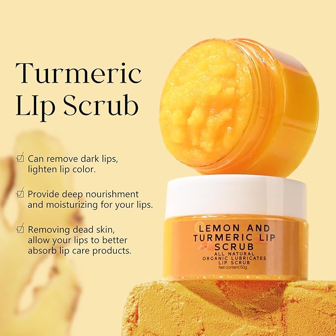 2 Pcs Turmeric Lemon Lip Scrub for Dark Lips, Natural Lightening Sugar Lip Scrub with Aloe Vera for Smokers, Lip Treatment for Lip Exfoliating, Chapped Lips