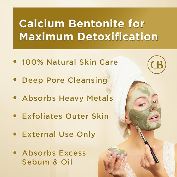 CB Calcium Bentonite - Indian Healing Clay 16oz - Deep Pore Cleansing & Maximum Detoxification Formula - Facial and Body Mud Mask - Living Clay - We are THE Source!