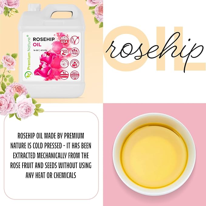 Rosehip Oil for Skin Face Body Hair Nails 16oz Cold Pressed Unrefined Rose Hip Seed Oil Moisturizing Facial Oil Bulk Aceite Rosa Mosqueta Puro 100 Organico Rose Oil For Face Oil For Dry Skin
