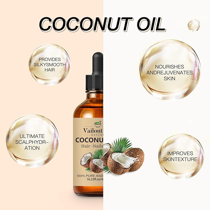 Coconut Oil - Carrier Oil for Hair Growth,Relaxing Massage and Body Oil, Pure Non-Greasy Coconut Oil for All Hair Types and Skin(Coconut Oil, 16 Fl Oz)