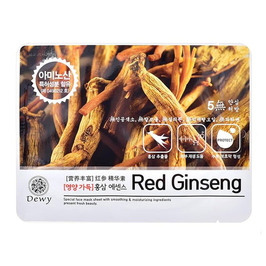 TNB Dewy Korean Essence Face Mask, Moisturizing Mask Sheet Pack, Korean Skin Care For All Skin Types (Red Ginseng)