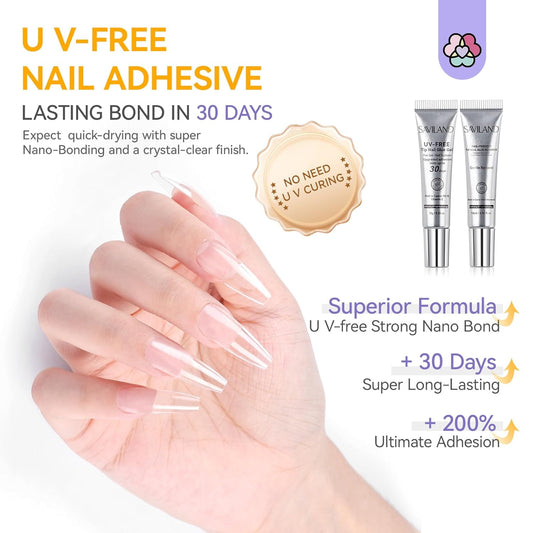 SAVILAND 10g Semi Solid Nail Glue Gel with 10ml Quick Remover for Press On Nails Tips No U V Lamp Needed 30-Day Long-Lasting Fast Removal No Curing Home Professional Nail Art Tools SSProTip X