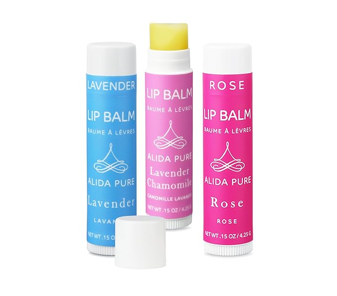 Floral Lip Balm Collection, Vegan Lip Balm Set, Beeswax Free, with Avocado Oil, Organic Jojoba Oil, and Vitamin E, Natural Moisturizer for Dry, Chapped or Cracked Lips, 3 Tube Set