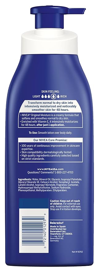 NIVEA Original Moisture Body Lotion with Vitamin E, Body Lotion for Dry Skin, 16.9 Fl Oz Pump Bottle