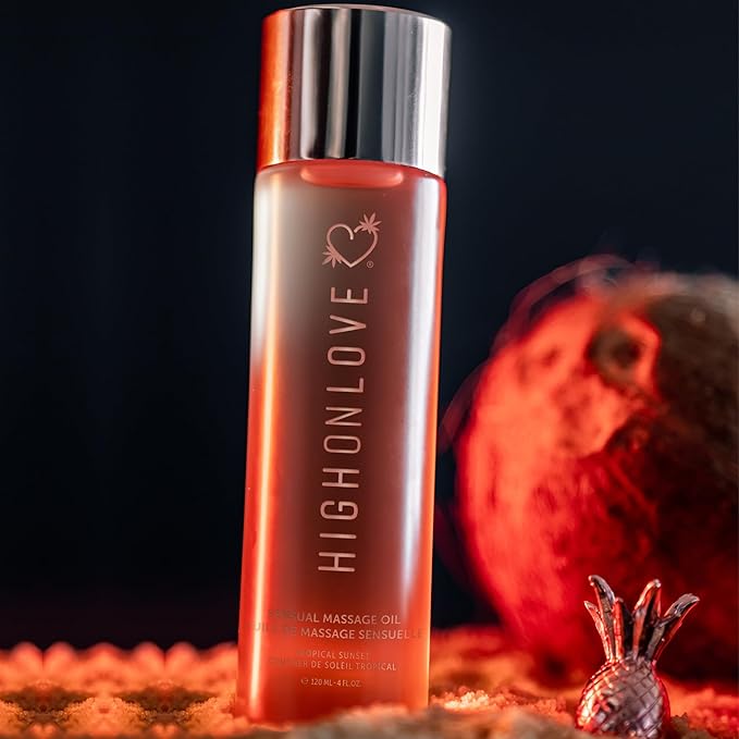 HIGHONLOVE Natural Body Oil with Hemp Seed, Grape Seed, & Vitamin E Oil - Moisturizing Body Glow with a Non-Greasy, Glowy Finish (120 ml) (Tropical Sunset)