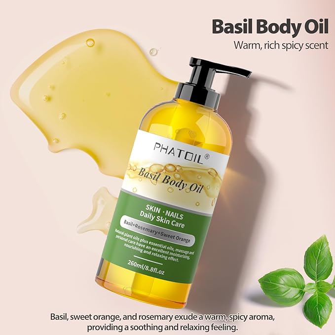 Basil Body Oil 8.8fl.oz and 4fl.oz Organic Cold Pressed Castor Oil