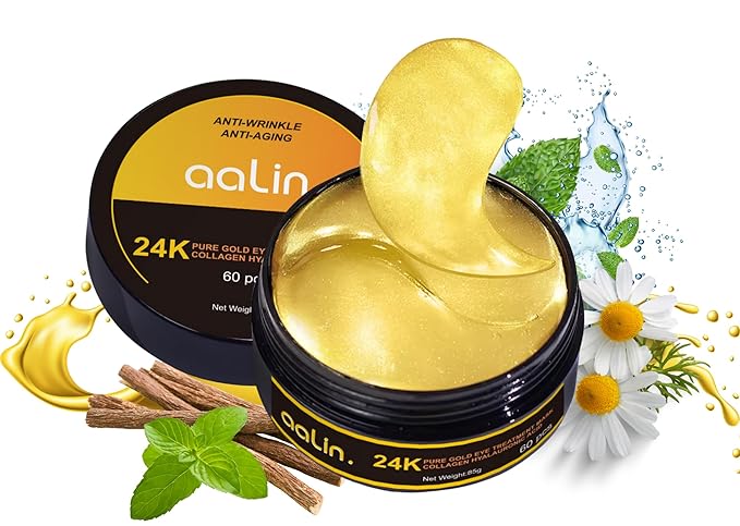 Get Amazing Results 24K Gold Under Eye Hydrogel Patches[60Pcs] With Licorice Extract, Hyaluronic Acid, Collagen & Glycerin Specialized for Puffy Eyes, Dark Circles and Wrinkles