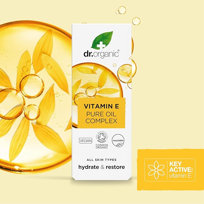 Dr. Organic Vitamin E Pure Oil Complex | Nourishes and Protects Skin, Enhances Elasticity, Natural, Certified Organic, Paraben & SLS-Free, 50 mL / 1.7 fl oz