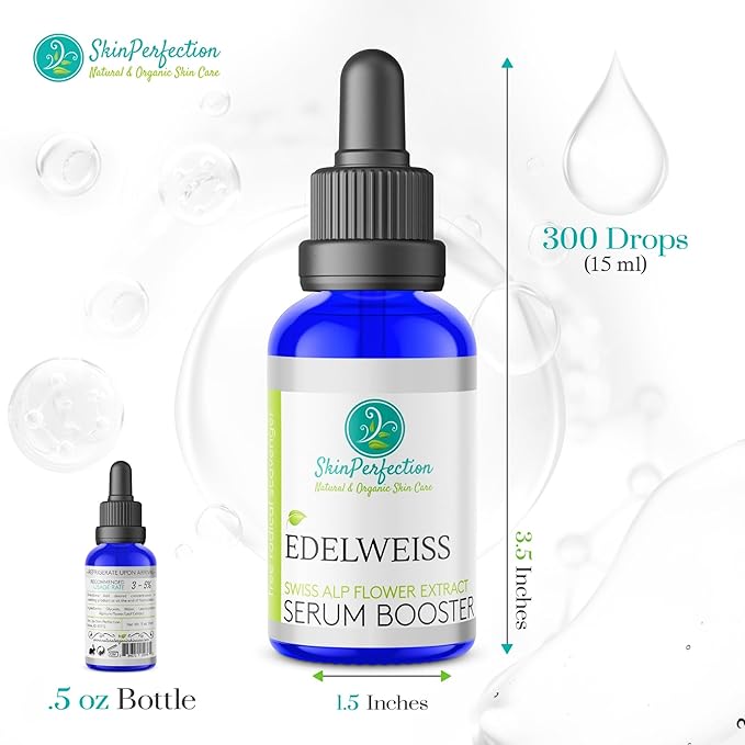 Skin Perfection Edelweiss Natural Derived Plant Antioxidant Extract Potent Anti-Aging Vitamin C Hydration Younger-Looking Skin Easy Add Dropper Make Your Own Skincare Hair Lotion Supplies
