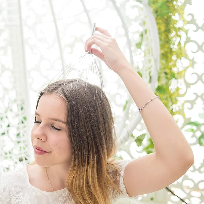 USAGA Head Massager Scalp Massager 20 Fingers Head Scratcher for Scalp Body Relaxing (Silvery)