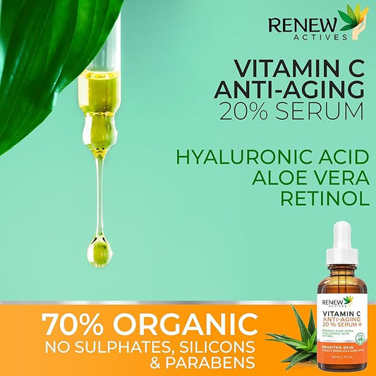 RENEW ACTIVES Vitamin C Serum - Brightening & Anti-Aging Formula - Reduces Dark Spots, Fine Lines & Wrinkles - Promotes Even Skin Tone - Hydrating & Antioxidant Protection - Made in Canada - 2 fl oz