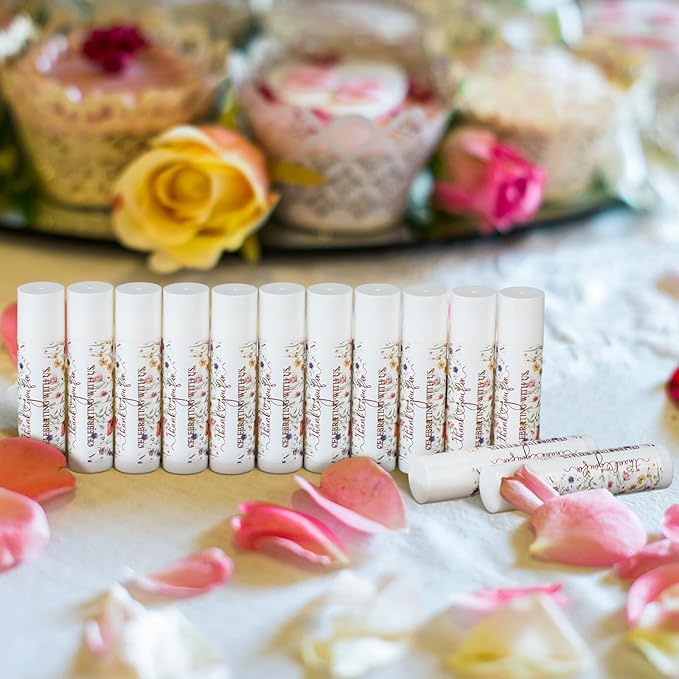 50 Pcs Wildflower Wedding Bridal Shower Gifts Bulk Floral Lip Balm Baby Shower Party Favors Thank You Appreciation Gifts for Women Tea Bachelorette Party