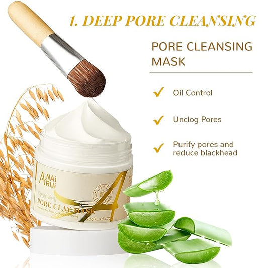 ANAI RUI 2 in-1 Pore SkinCare Set, Pore Clay Mask+Pore Minimizing Serum,Volcanic Pore Clay Mask for Nose&Face, Pore Reducer, Sebum Control Pore Exfoliating Solution, Skincare for Women