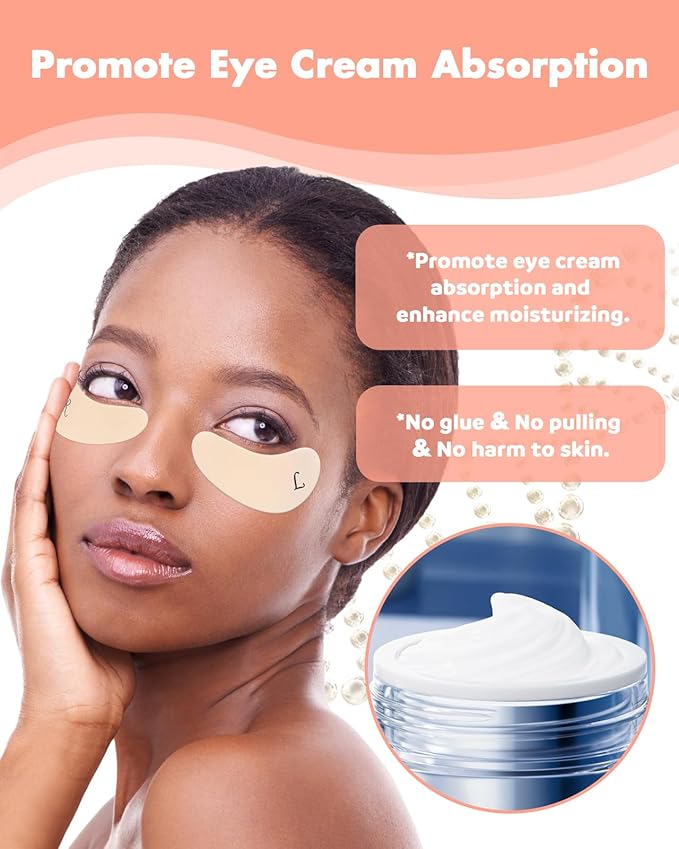 2 Pairs Reusable Under Eye Wrinkle Patches Silicone Mask, Plump Fine Lines & Wrinkles, with Metal Eye Cream Applicator, Tin Case, Cream Color