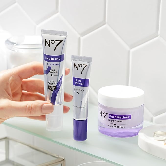 No7 Retinol Collection - Includes Retinol Night Repair Cream (25ml), Eye Cream (5ml), 0.3% Night Concentrate (10ml), Velvet Eye Mask & Pillow Mist (75ml) (5 Count)