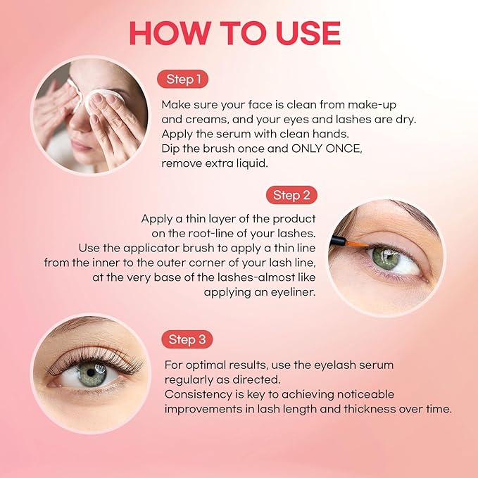 Eyelash Growth Serum, Lash Serum for Eyelash Growth, Eyelash Serum to Grow Lashes in 3-4 Weeks, Lash Growth Serum & Brow Growth Serum for Longer, Thicker, and Fuller Eyelashes, 5ML