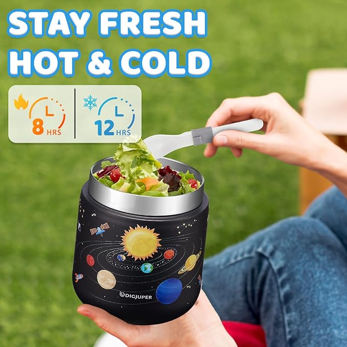 17 OZ Thermo Food Jar w/Bag Carrier - Wide Mouth Leakproof Adults Lunch Thermal Insulated Container Bento Box for Hot 8H/Cold 12H Food Fruits Veg Soup