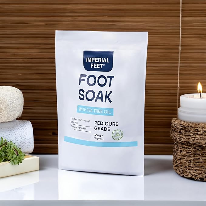 Epsom Salt Foot Soak w Tea Tree for Foot Bath (Pedicure Grade) - for Toenail Repair, Athletes Foot, Softens Calluses, Sore & Tired Feet, Nail Discoloration Foot Soak Salts, Smelly Foot Therapy16oz