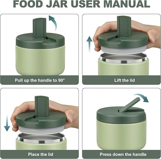 12oz Kids Soup Thermo for Hot Food Insulated Vacuum Food Jar with Buckle Lid, Stainless Steel Wide Mouth Leak Proof Lunch Container for School Travel 1 Pack