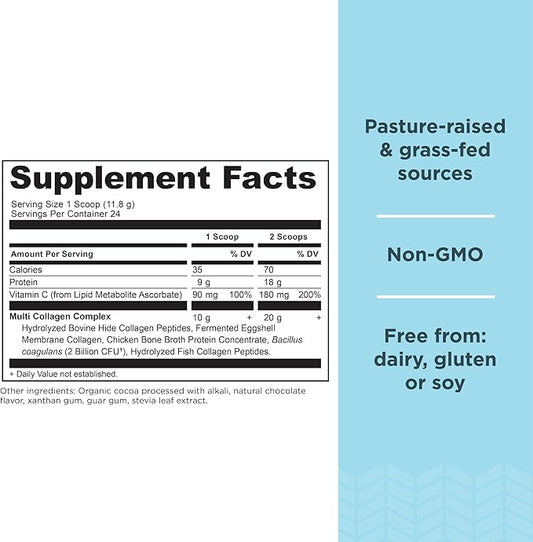 Ancient Nutrition Collagen Peptides Powder, Multi Collagen Protein, Women & Men, Vitamin C, Probiotics, Hydrolyzed Collagen, Supports Skin, Joints, Gut Health, Chocolate, 24 Servings