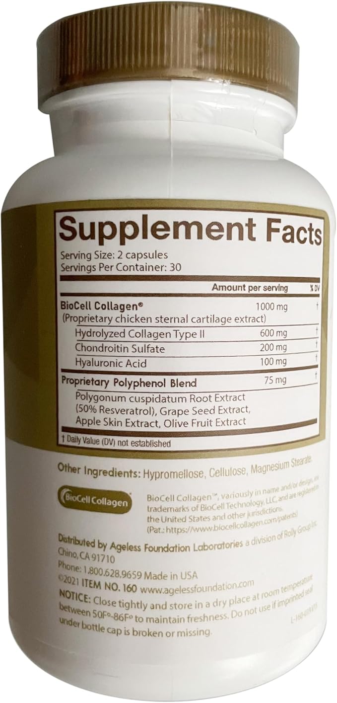 Ageless UltraDERM Gold - Natural Collagen Booster with BioCell Collagen - 60 Count