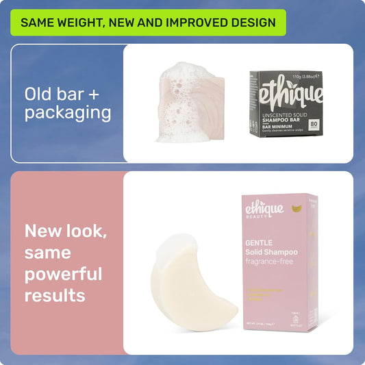 Ethique Gentle Unscented Shampoo Bar with Cocoa Butter - Plastic-Free, Cruelty-Free, Vegan, 3.88 oz - Formerly Bar Minimum
