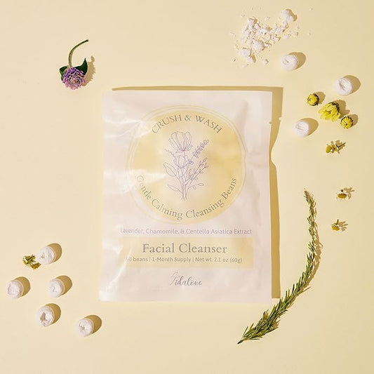 Daily 3 in 1 Facial Cleanser, Exfoliator and Wash-off Mask, Vegan, Cruelty Free, Plastic Free, Travel Friendly, 1 Month Supply Refill (60 Tablets) (Calming)