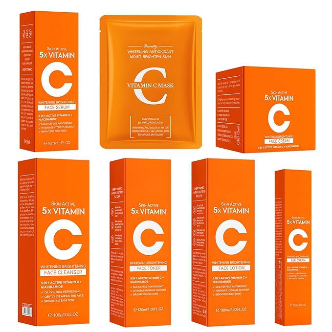 Vitamin C Skincare Set for Teenage Girls, 11-Piece Glow Kit with Facial Cleanser, Toner, Eye Cream, Serum, Lotion, Face Cream & Sheet Masks, Anti-Aging Skin Care Kit for Firming & Moisturizing